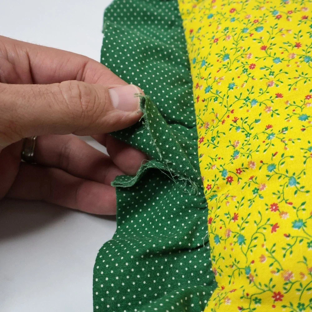 Handmade Log Cabin Quilt‎ Pillow Green Yellow Floral Farmhouse Throw Accent